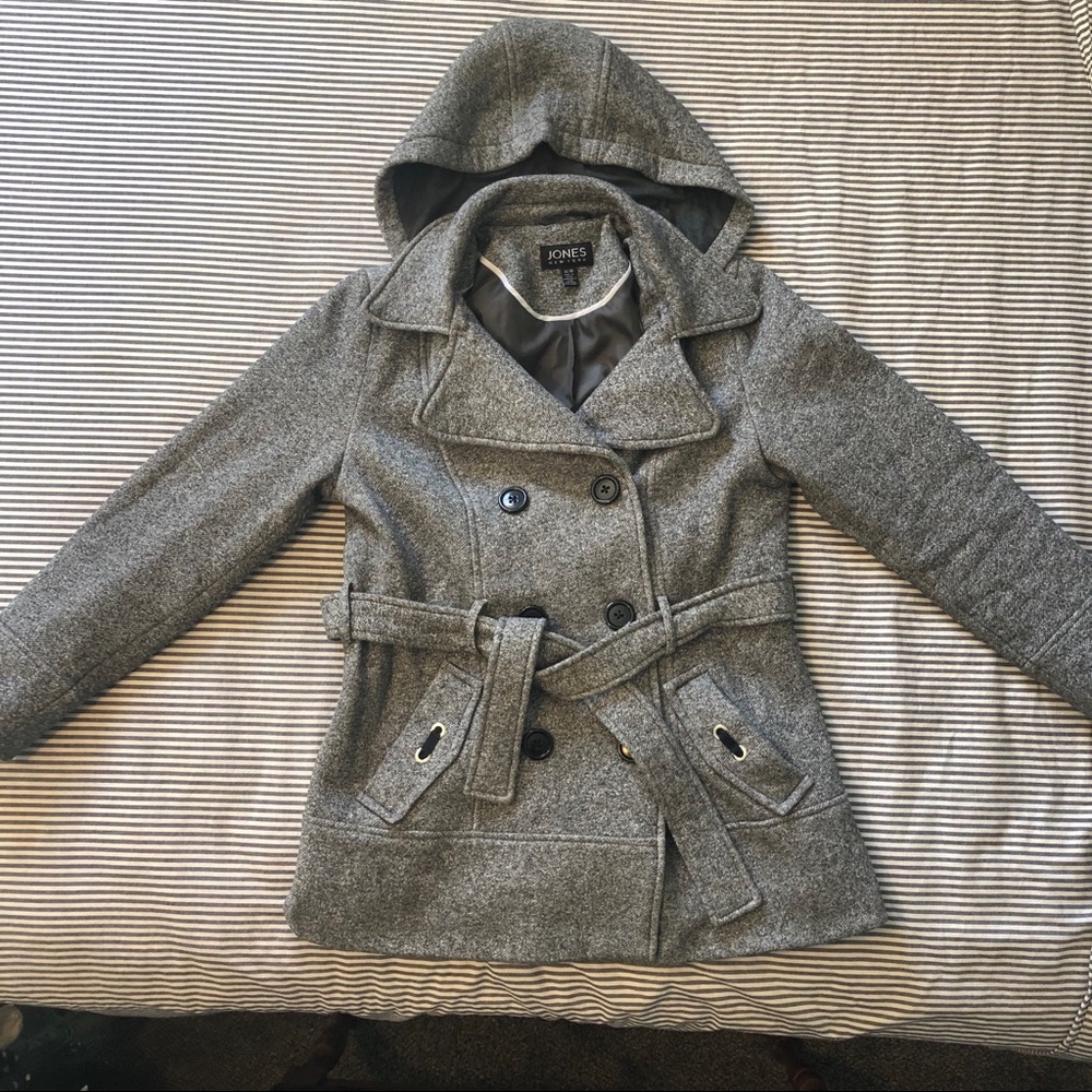 Removable hood jacket, gray